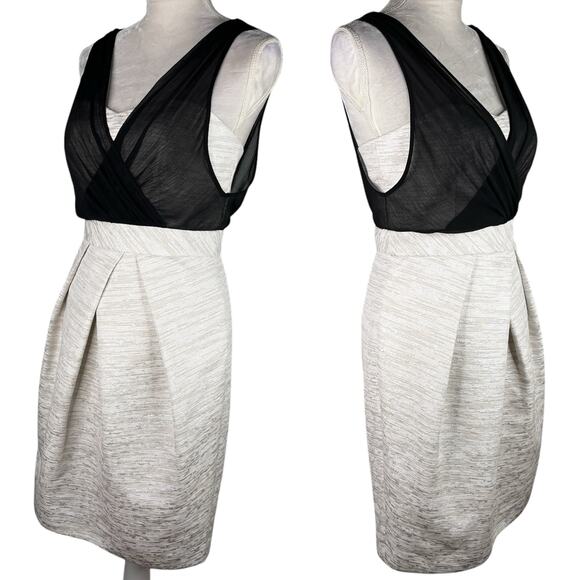 Max and Cleo Cocktail Dress Cream Black Sheer Overlay 8 Sleeveless - Picture 3 of 16